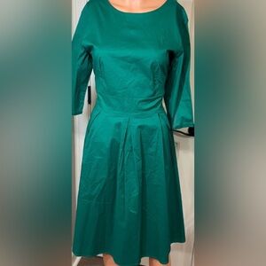 LAmu Green Fit & Flare Dress – Stretch Cotton – 3/4 Sleeve – Size 6 – NWT